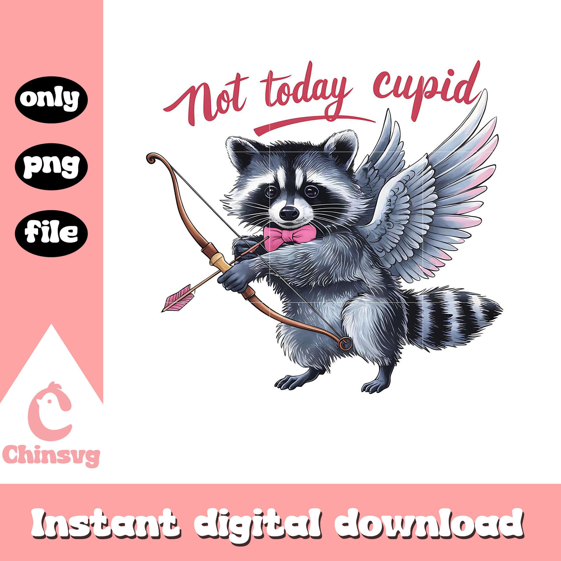 Raccoon not today cupid png, valentine cupid png, funny raccoon png