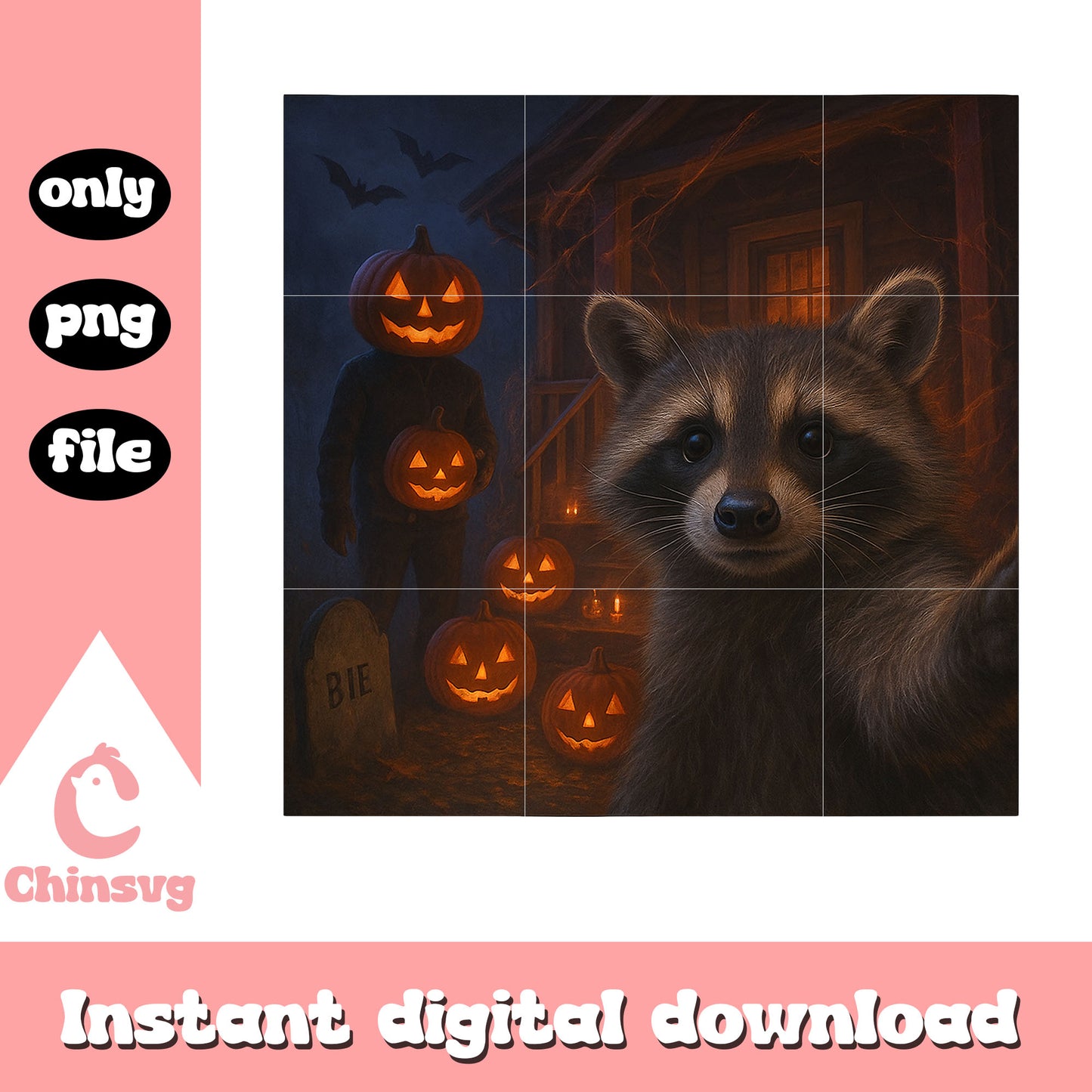 Raccoon selfie with halloween background png, funny raccoon png