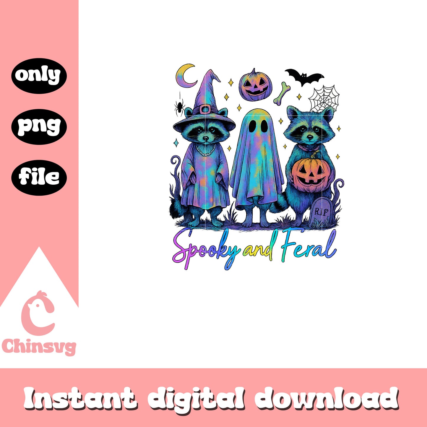 Raccoon spooky and feral colorfull png, halloween raccoon png