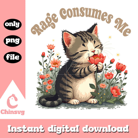 Rage consumes me cat and flowers png, flowers png, cat png