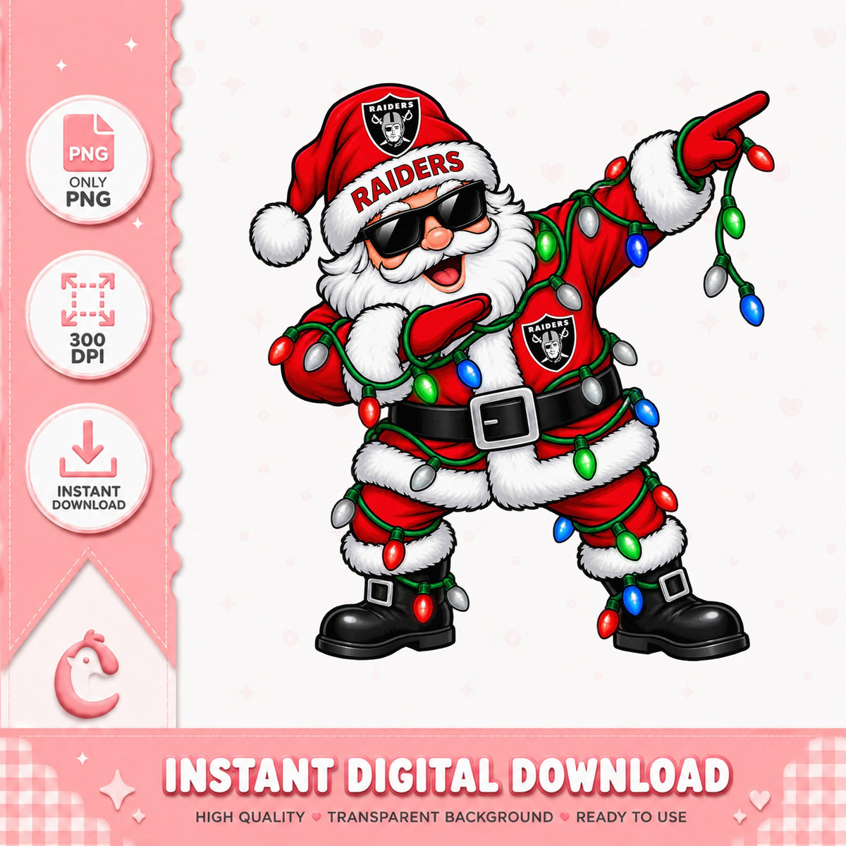 Raiders Dabbing Santa Claus PNG, Christmas Lights, Football PNG