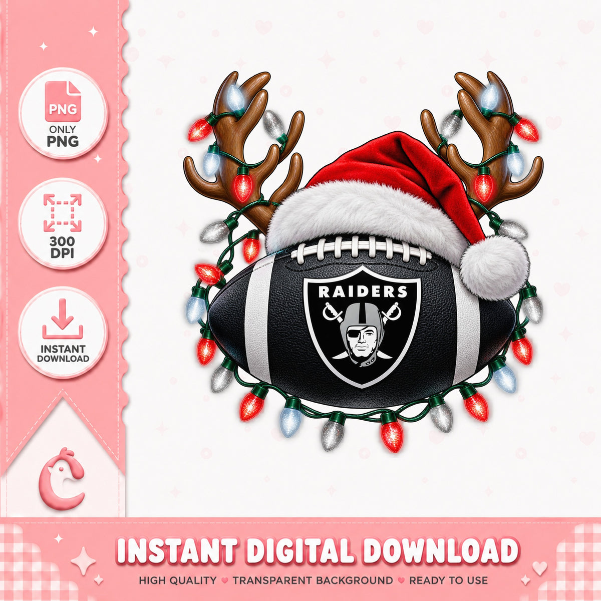 Raiders Football Christmas PNG, Reindeer Antlers Santa Hat, PNG