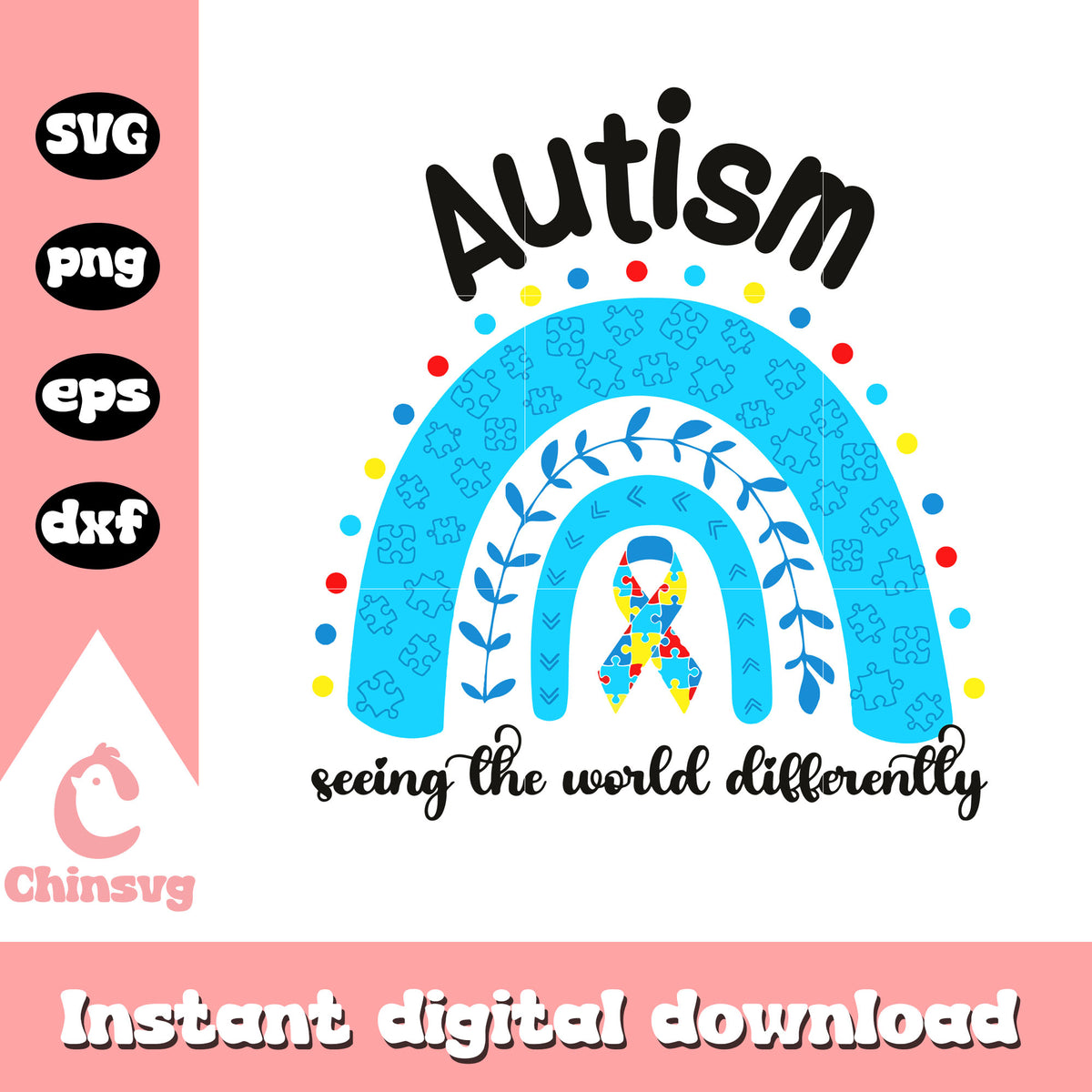 Rainbow autism awareness ribbon svg, world autism awareness svg – Chinsvg