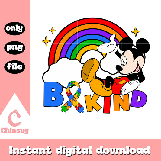 Rainbow be kind autism png, autism awareness png, mickey mouse png