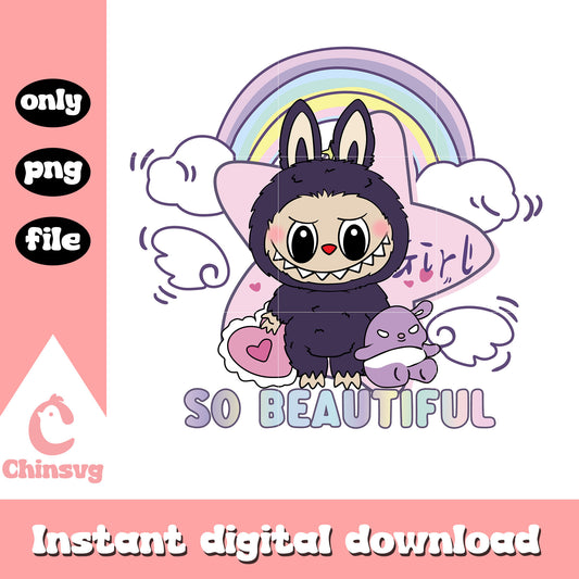 Rainbow labubu so beautiful clipart design png, labubu png