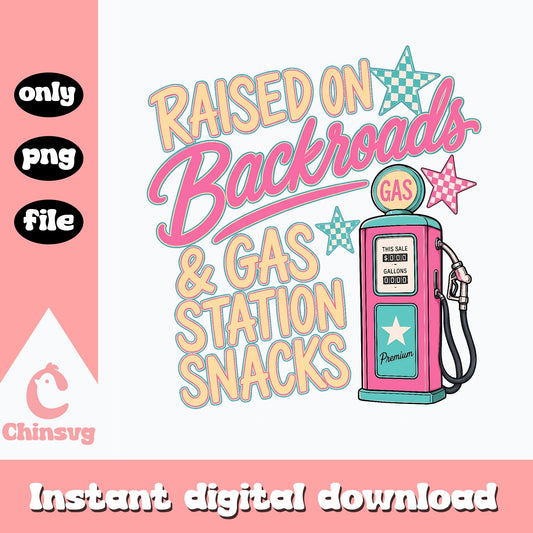 Raised On Backroads And Gas Station Snacks PNG, Retro Vintage, PNG File