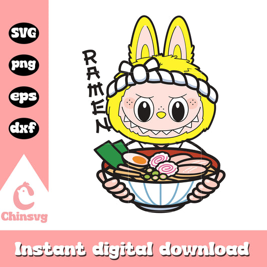 Ramen chef labubu drawing design svg, labubu cartoon svg
