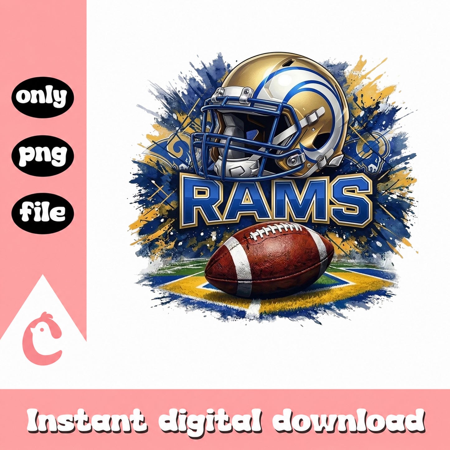 Rams Football Helmet Watercolor Sublimation, NFL PNG, Football PNG