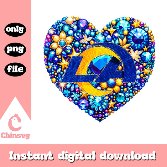 Rams diamon heart design png, la rams football​​​​ png
