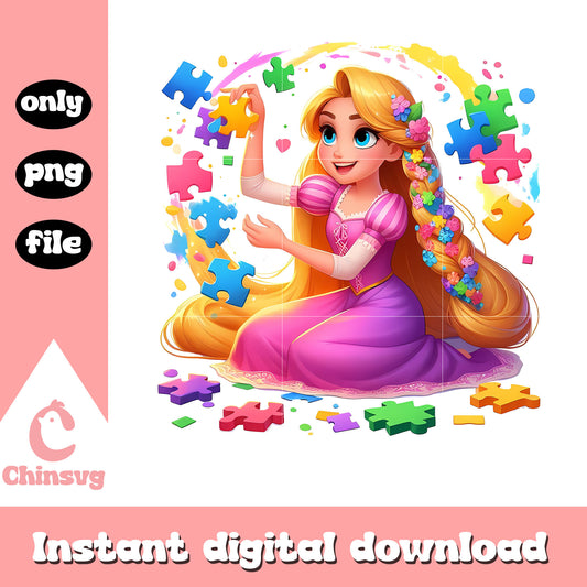 Rapunzel autism awareness png, autism awareness puzzle piece png