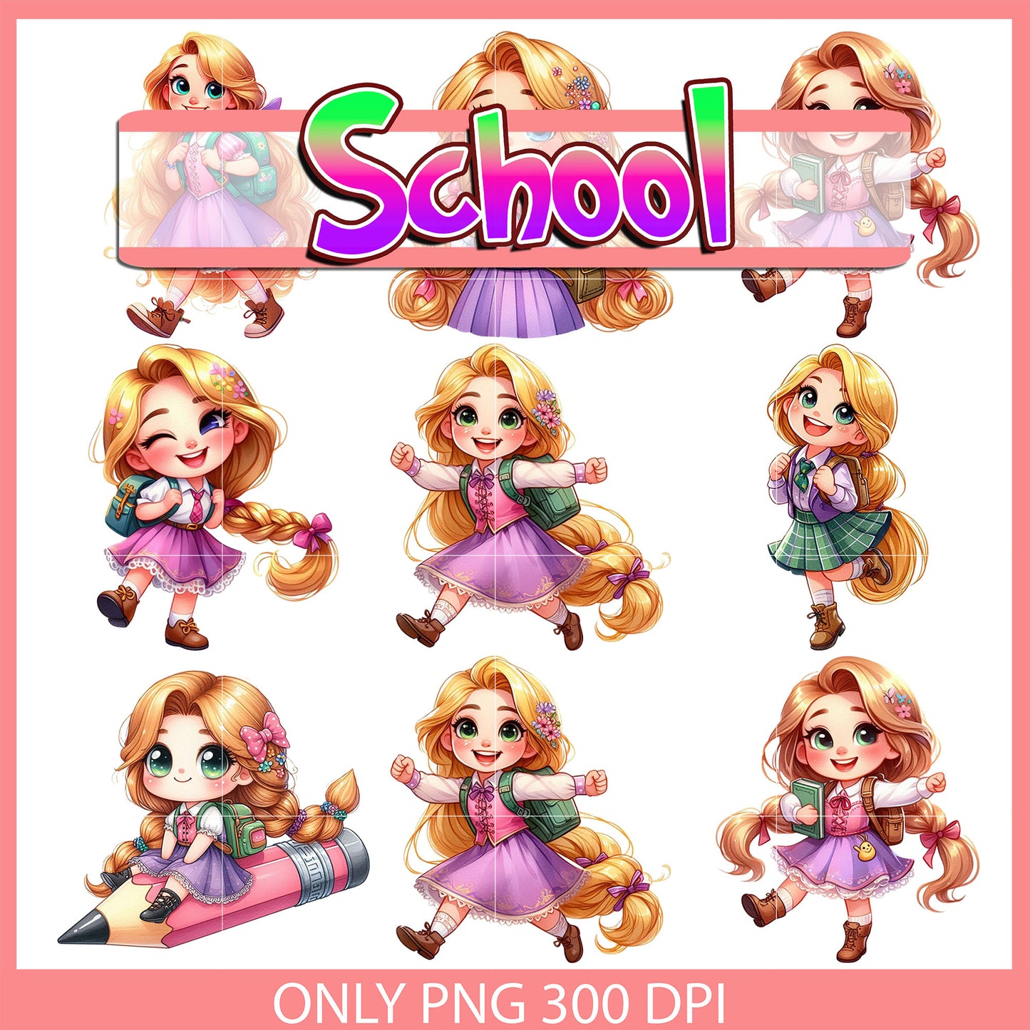 Rapunzel back to school design bundle png, rapunzel disney png