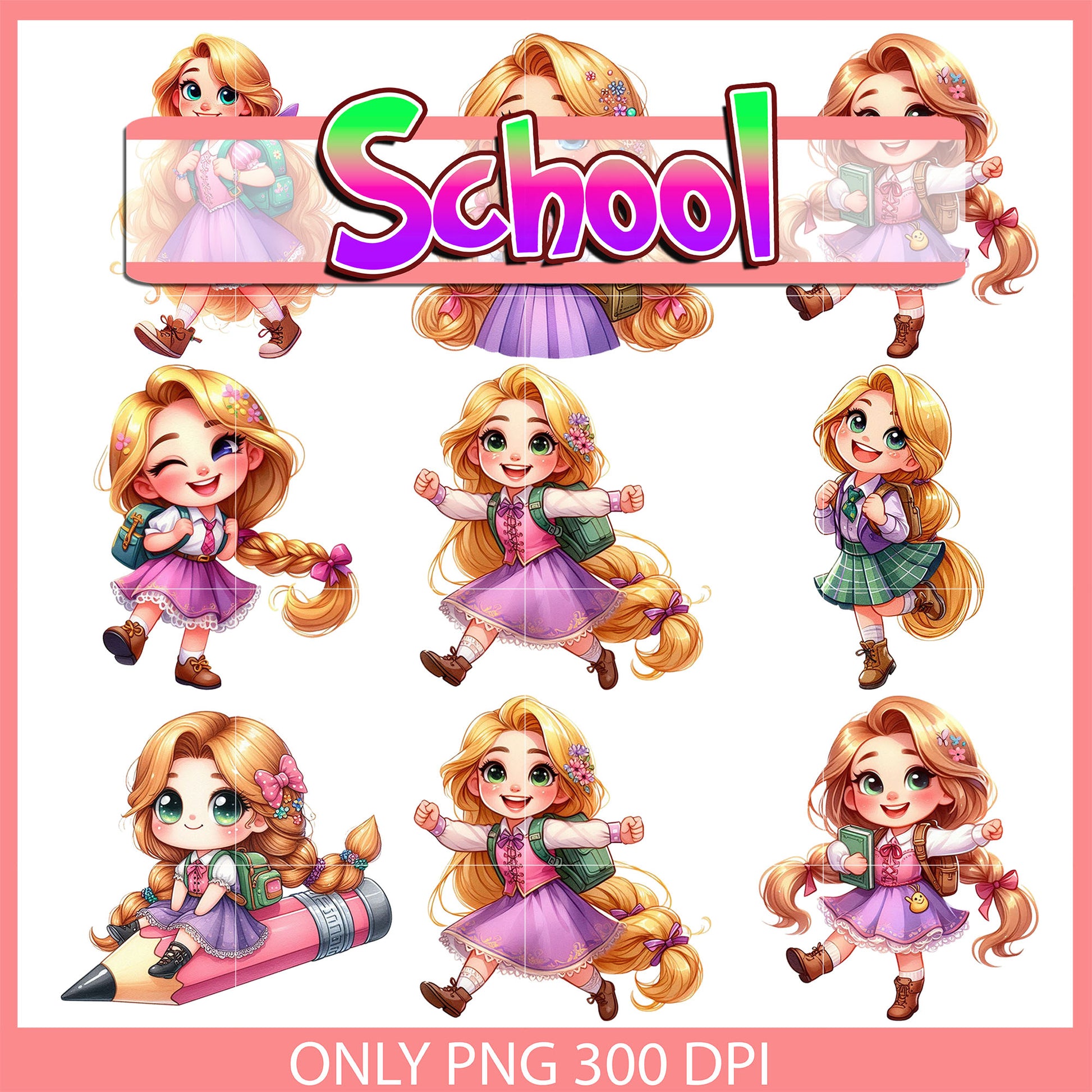 Rapunzel back to school design bundle png, rapunzel disney png