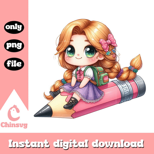 Rapunzel character drive pencil design png,  back to school png