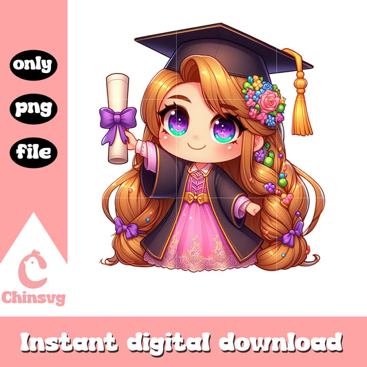 Rapunzel disney chibi graduation design png, rapunzel disney png