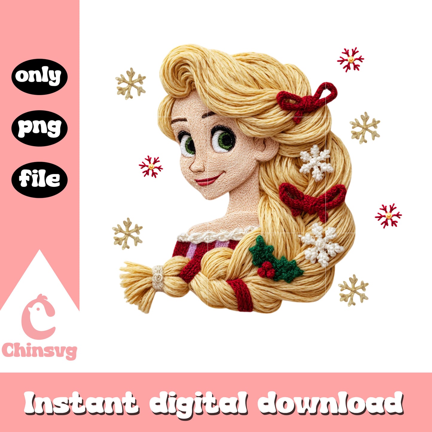 Rapunzel princess christmas crochet png, disney christmas days png