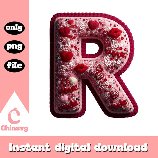 R crochet love valentine png, valentine's day alphabet​ png