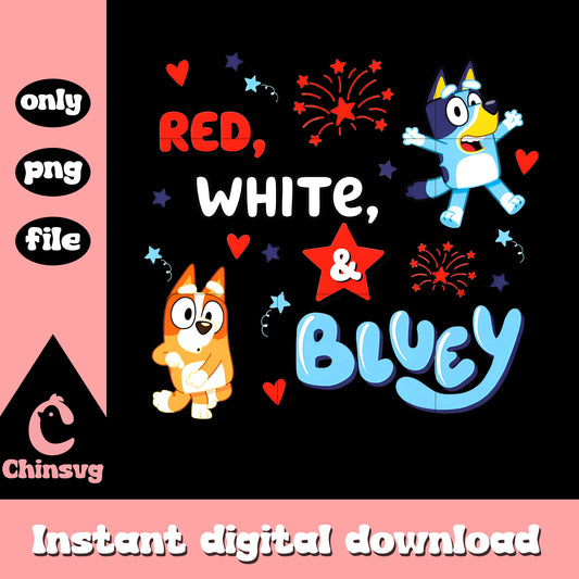 Red White Bluey and bingo firework png, bluey independence day png