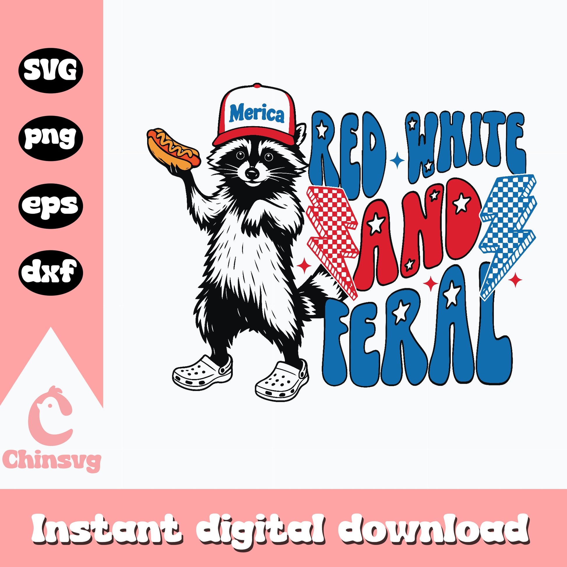 Red White And Feral Raccoon SVG, 4th Of July SVG, Merica PNG