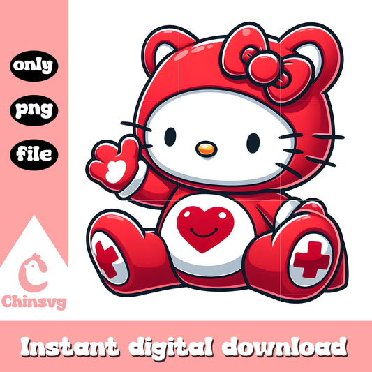 Red care bears heart kitty cat design png, care bears movie png