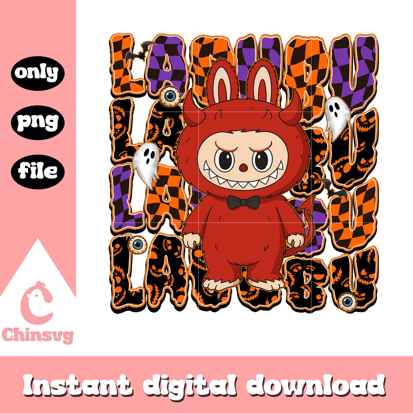 Red demon labubu doll design png, halloween trick or treat png