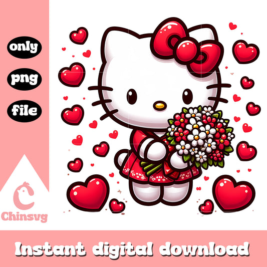 Red flowers hello kitty png, valentine gift png, flowers png