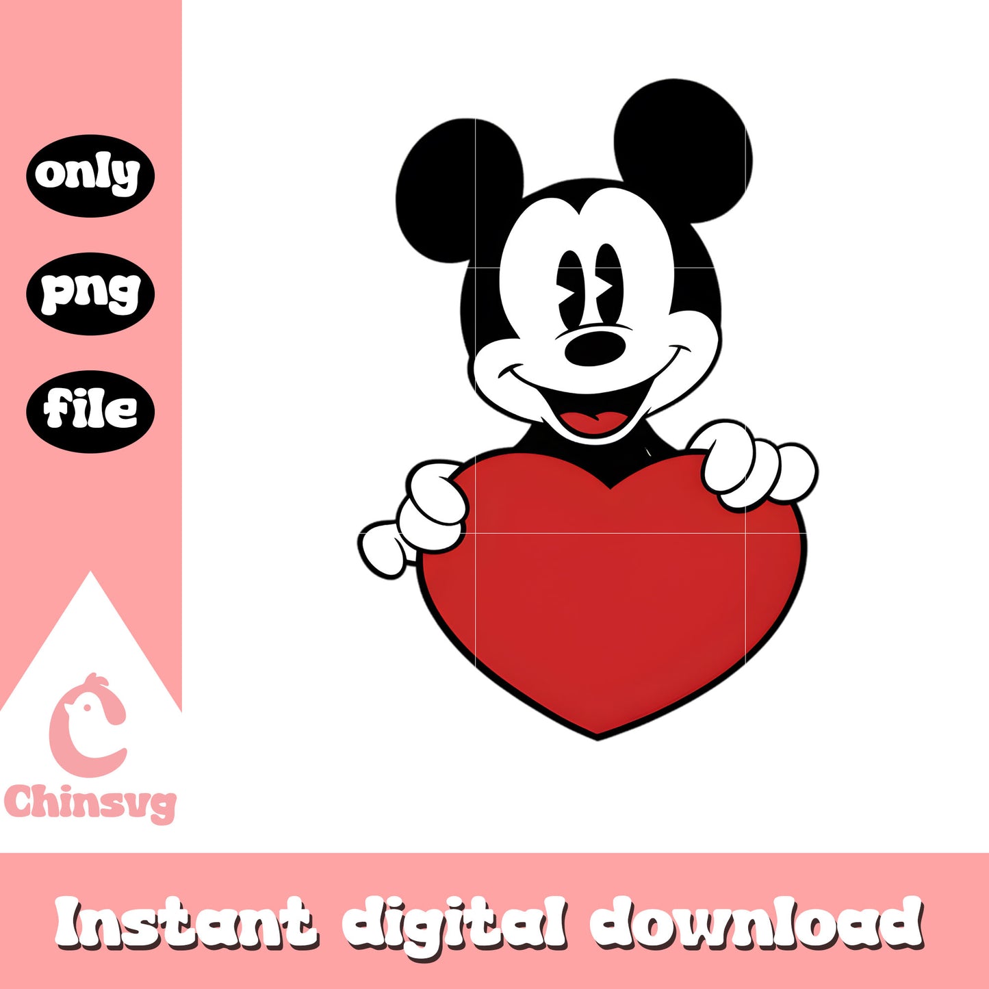 Red heart mickey valentine png, valentine's disney​​​ png
