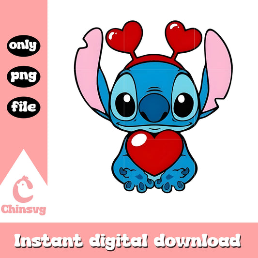 Red hearts ctute stitch valentine png, stitch valentines day​ png
