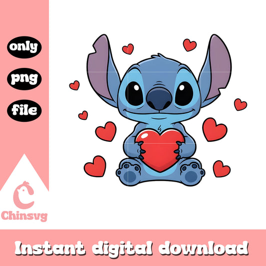 Red hearts stitch valentine png, stitch valentines day​ png