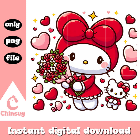 Red my melody and valentine flowers png, valentine day png