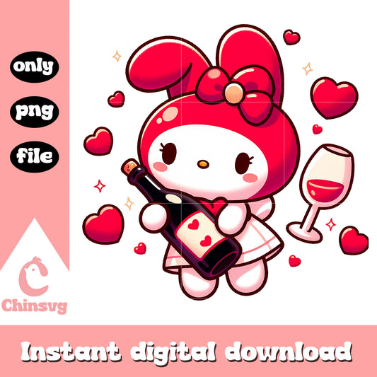 Red my melody and valentine wine png, valentine day png