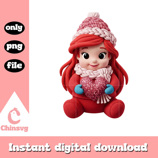 Red princess valentine crochet png, valentine princess​ png