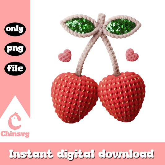 Red strawberry valentine crochet png, strawberry valentine​​ png