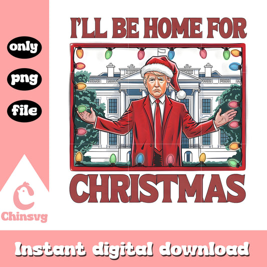 Red trump i'll be home for christmas lights png, trump santa png