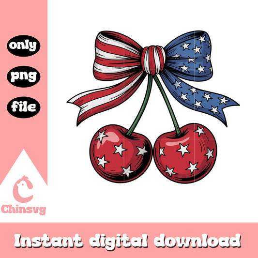 Red white and blue coquette cherry bow png, 4th july png