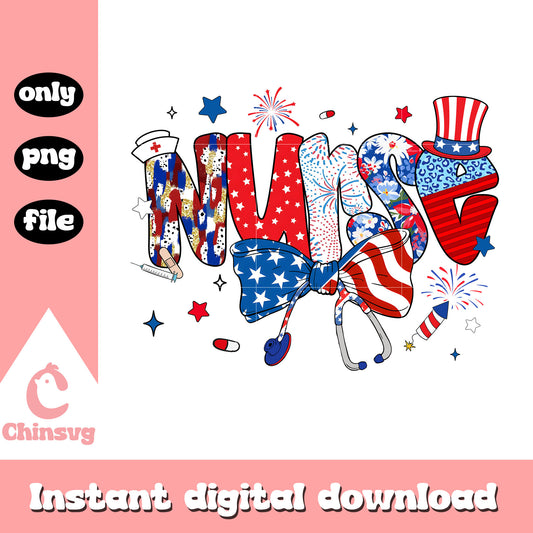 Red white and blue usa nurse bow png, nurse bow usa day png