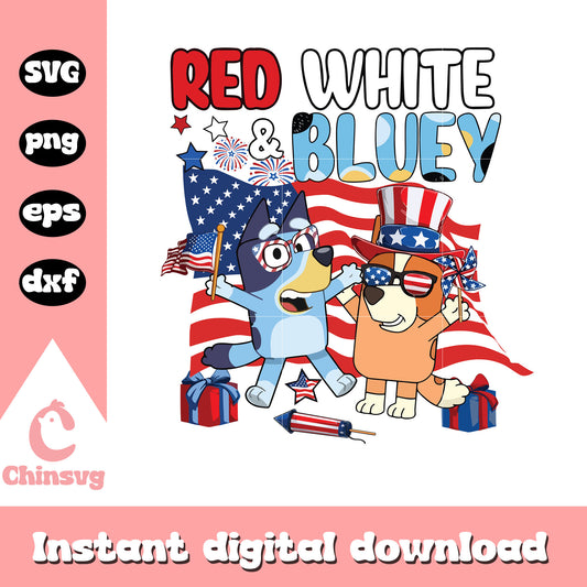 Red white and bluey america flag svg, fourth of july svg, cartoon svg