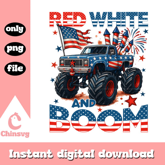 Red white and boom truck monster firework png, truck monster png