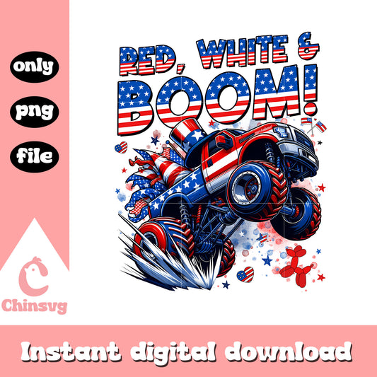 Red white and boom usa truck monster car png, truck monster png
