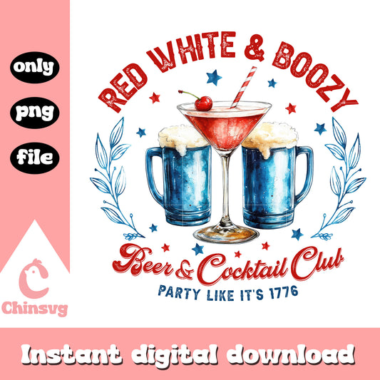 Red white and boozy beer and cocktail club png, red white and boozy png