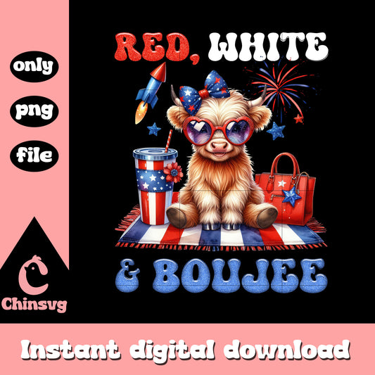 Red white and boujee cow png, cow independence day png