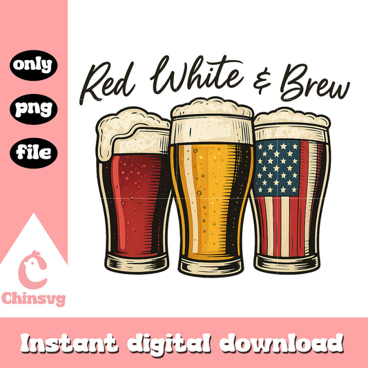 Red white and brew beer cups png, beer for usa day png