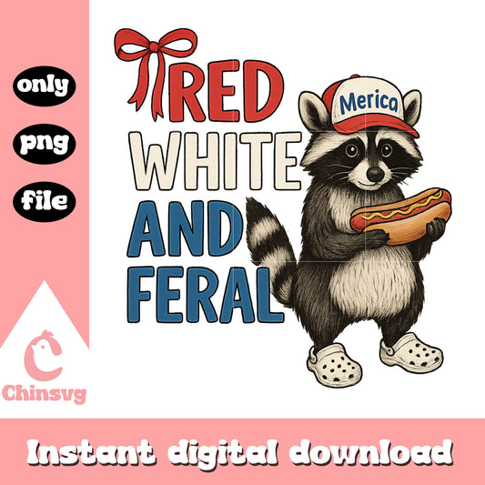 Red white and feral design png, raccoon hot dog guy​ png, 4th july png