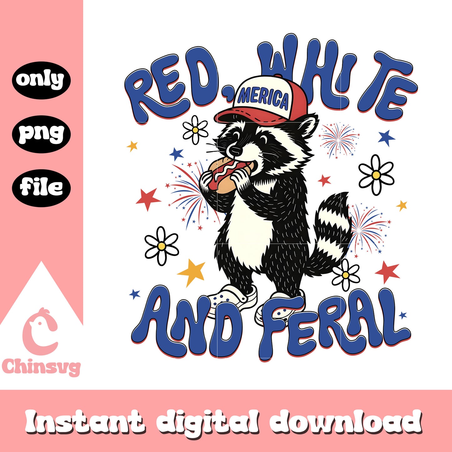 Red white and feral eating hotdog png, raccoon eating hotdog png