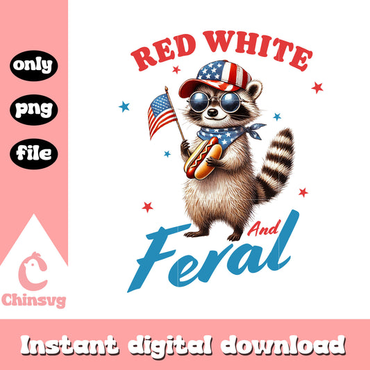 Red white and feral raccoon design png, america flag png, freedom png