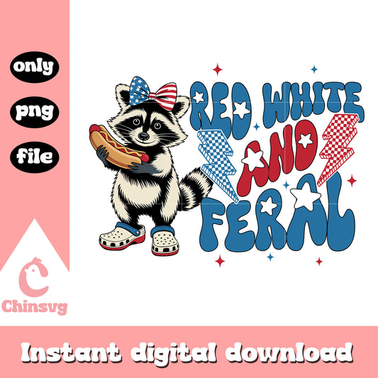 Red white and feral raccoon girl png, reccoon bow freedom day png