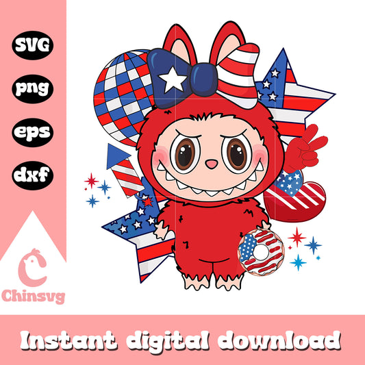 Red white blue labubu cute doll design svg, america svg