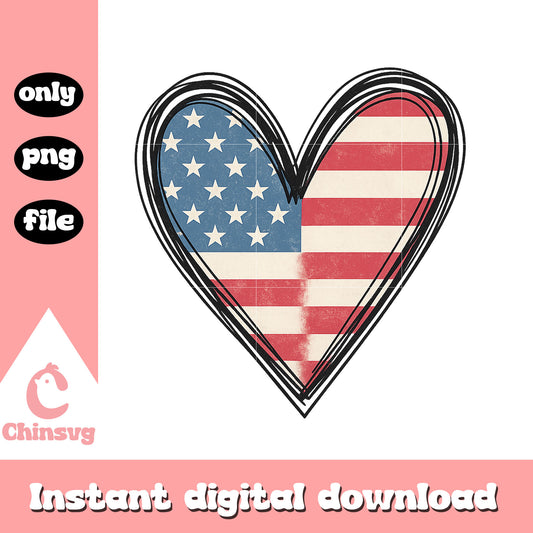 Red white heart america flag design png, 4th july decoration png