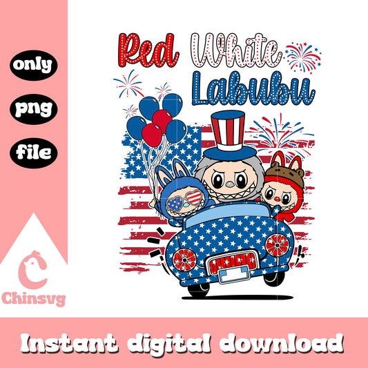 Red white labubu car design png, american flag png, labubu png