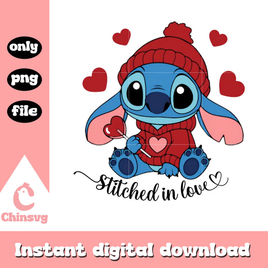 Red woolen hat stitch png, stitch valentines day​​ png