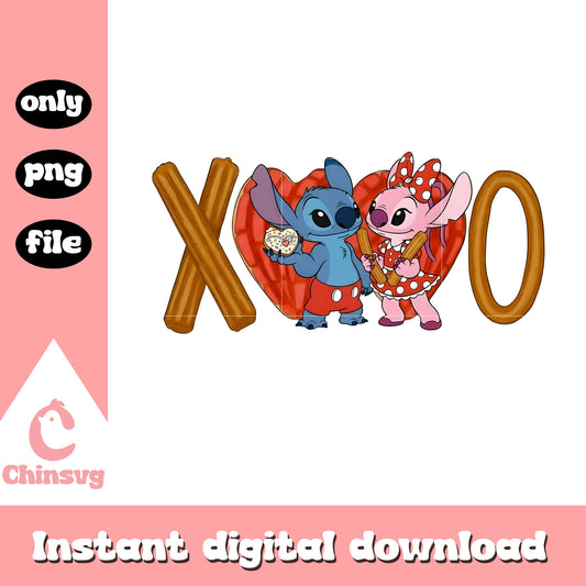 Red xoxo couple valentine png, stitch valentines day​​ png
